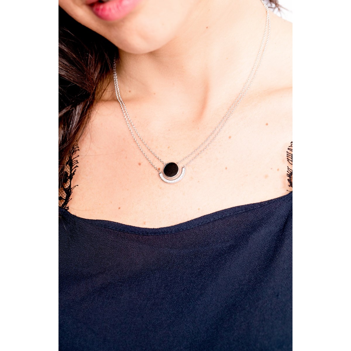 Collier multi-chaînes Sariah en Argent avec oxyde de zirconium blanc - vue 2