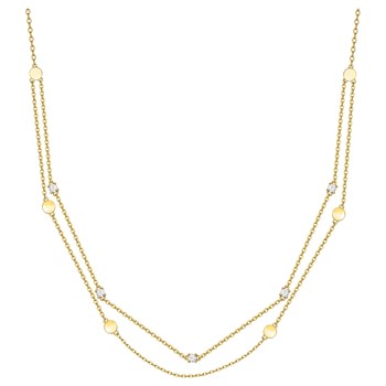 Collier double chaînes en Plaqué Or avec oxyde de zirconium blanc