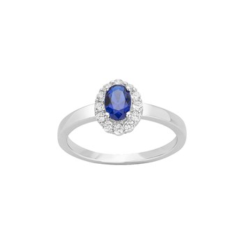 Silver engagement ring with sapphire blue zirconium oxide