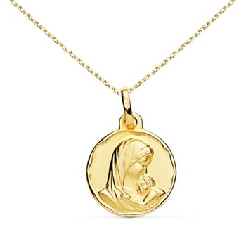 Médaille Vierge à l'Enfant - Or Jaune - Chaîne Dorée - Gravure Offerte