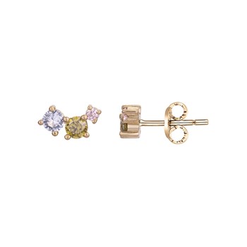 Boucles d'oreilles puces en Plaqué Or avec oxyde de zirconium multicolore