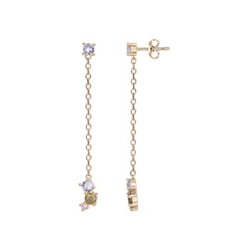 Boucles d'oreilles pendantes en Plaqué Or avec oxyde de zirconium multicolore