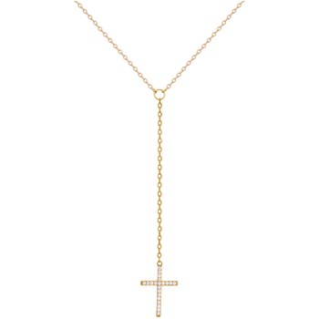 Collier Y en Plaqué Or avec oxyde de zirconium blanc