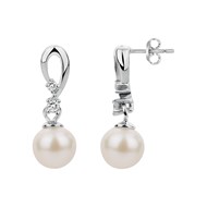 Boucles d'oreilles pendantes en Argent avec perle d'eau douce blanc