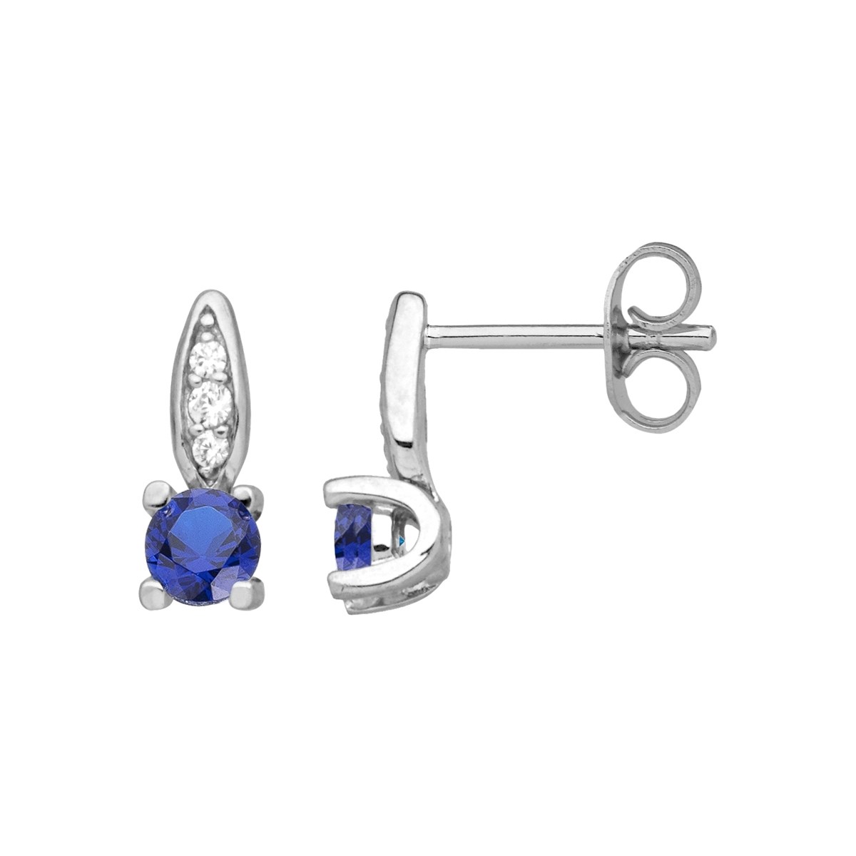 Boucles d'oreilles puces en Argent avec oxyde de zirconium bleu saphir