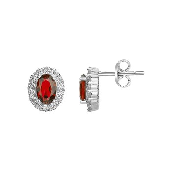 Boucles d'oreilles puces en Argent avec oxyde de zirconium rouge rubis