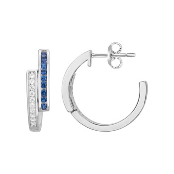Demi-créoles en Argent avec oxyde de zirconium bleu saphir