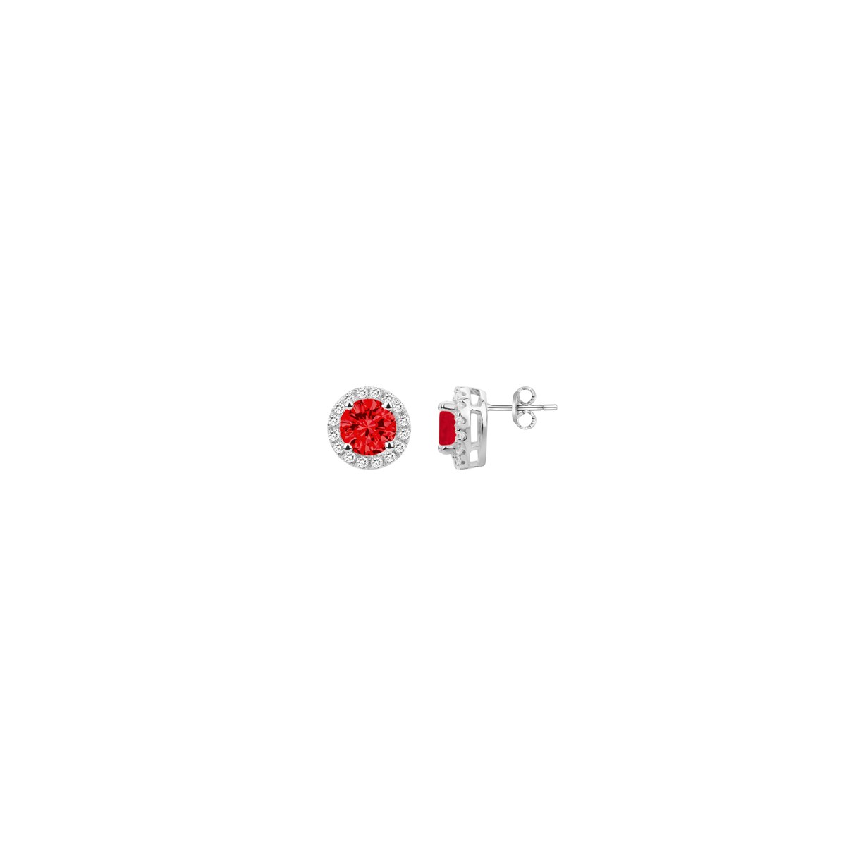 Boucles d'oreilles puces en Argent avec oxyde de zirconium rouge rubis