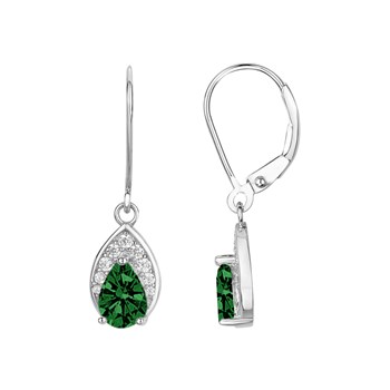 Boucles d'oreilles dormeuses en Argent avec oxyde de zirconium vert emeraude