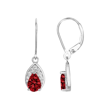 Boucles d'oreilles dormeuses en Argent avec oxyde de zirconium rouge rubis