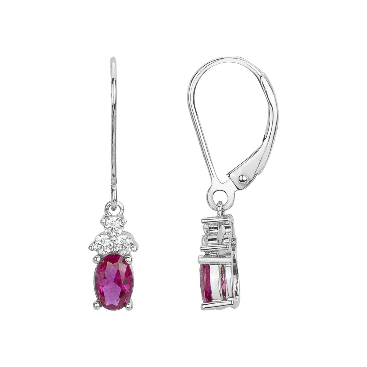 Boucles d'oreilles dormeuses en Argent avec oxyde de zirconium rouge rubis