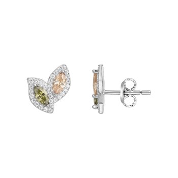 Boucles d'oreilles puces en Argent avec oxyde de zirconium multicolore