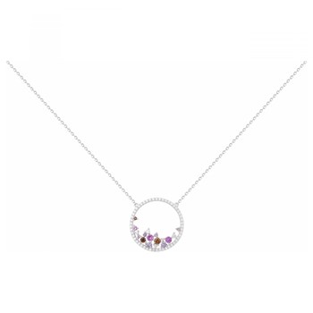 Collier mono-motif en Argent avec oxyde de zirconium mauve amethyste