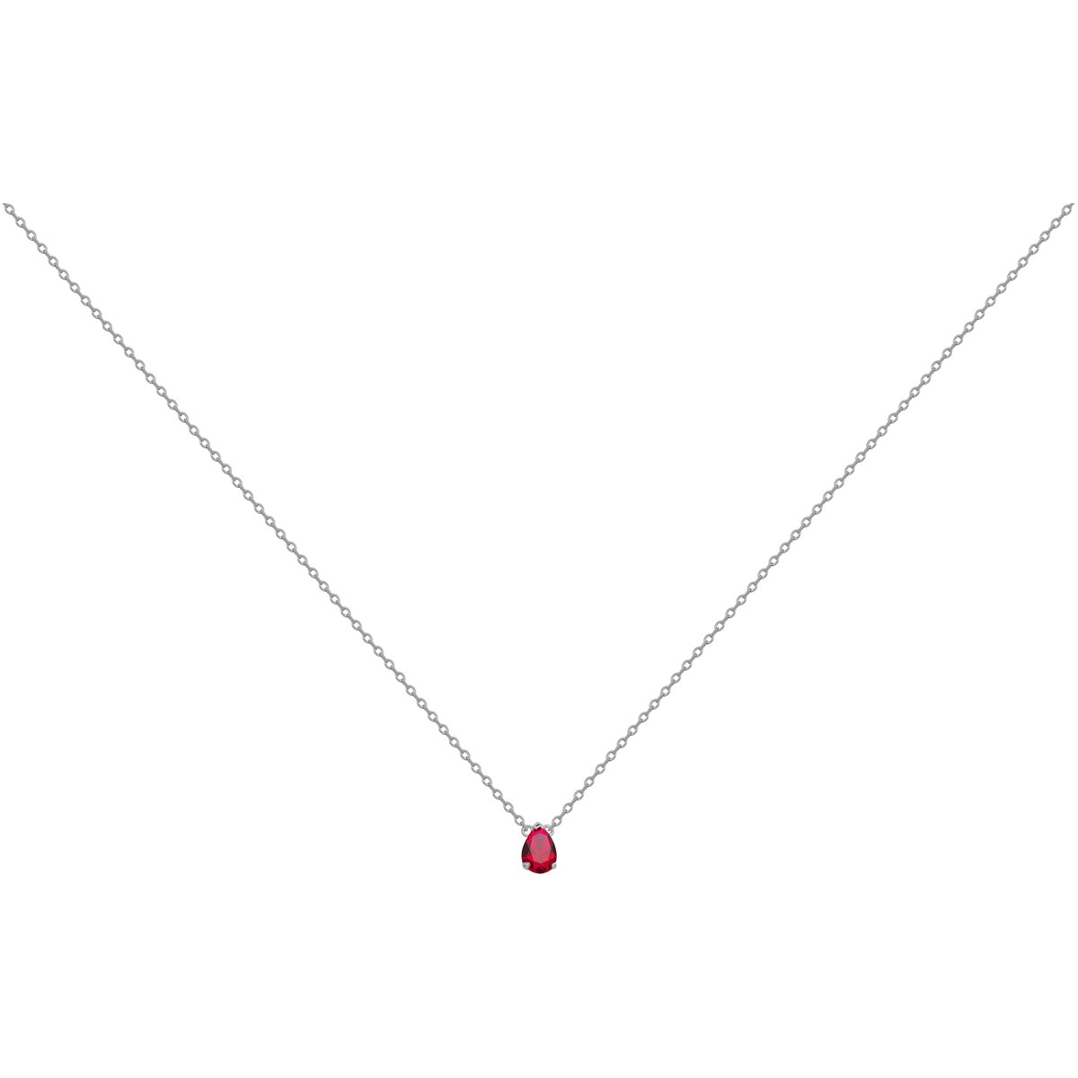 Collier mono-motif en Argent avec oxyde de zirconium rouge rubis