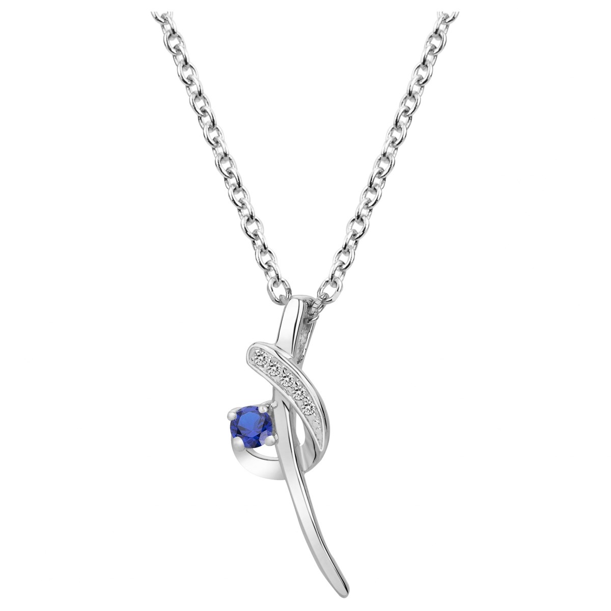 Collier mono-motif en Argent avec oxyde de zirconium bleu saphir