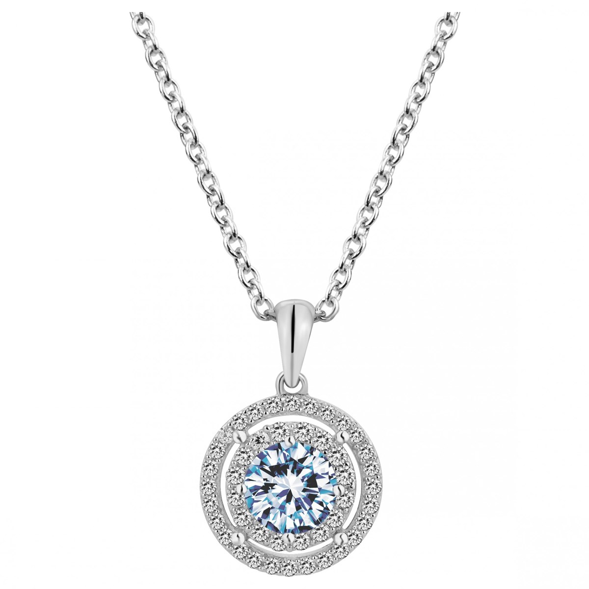 Collier mono-motif en Argent avec oxyde de zirconium bleu topaze