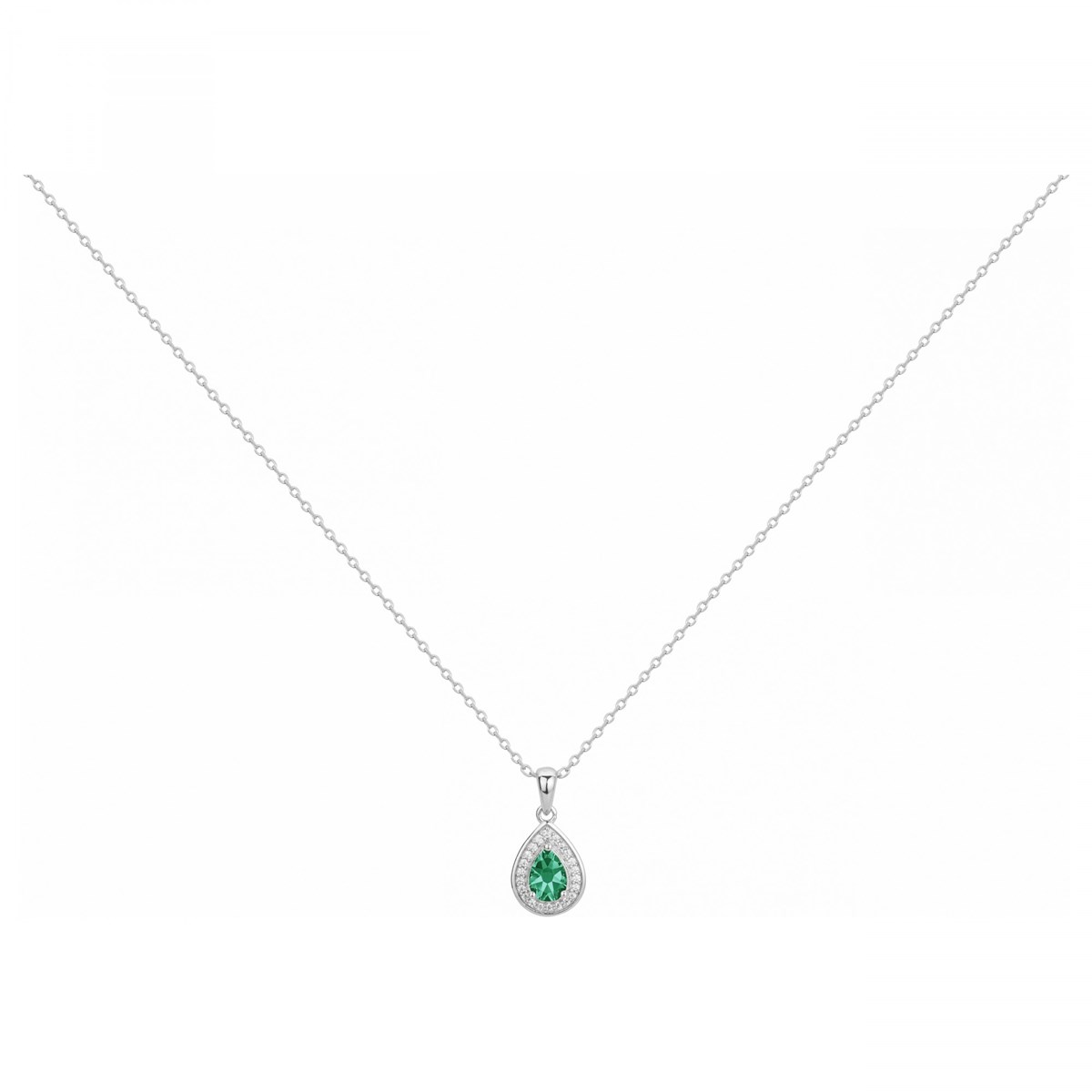 Collier mono-motif en Argent avec oxyde de zirconium vert emeraude