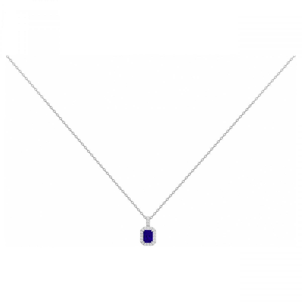 Collier mono-motif en Argent avec oxyde de zirconium bleu saphir