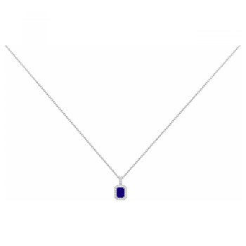 Collier mono-motif en Argent avec oxyde de zirconium bleu saphir
