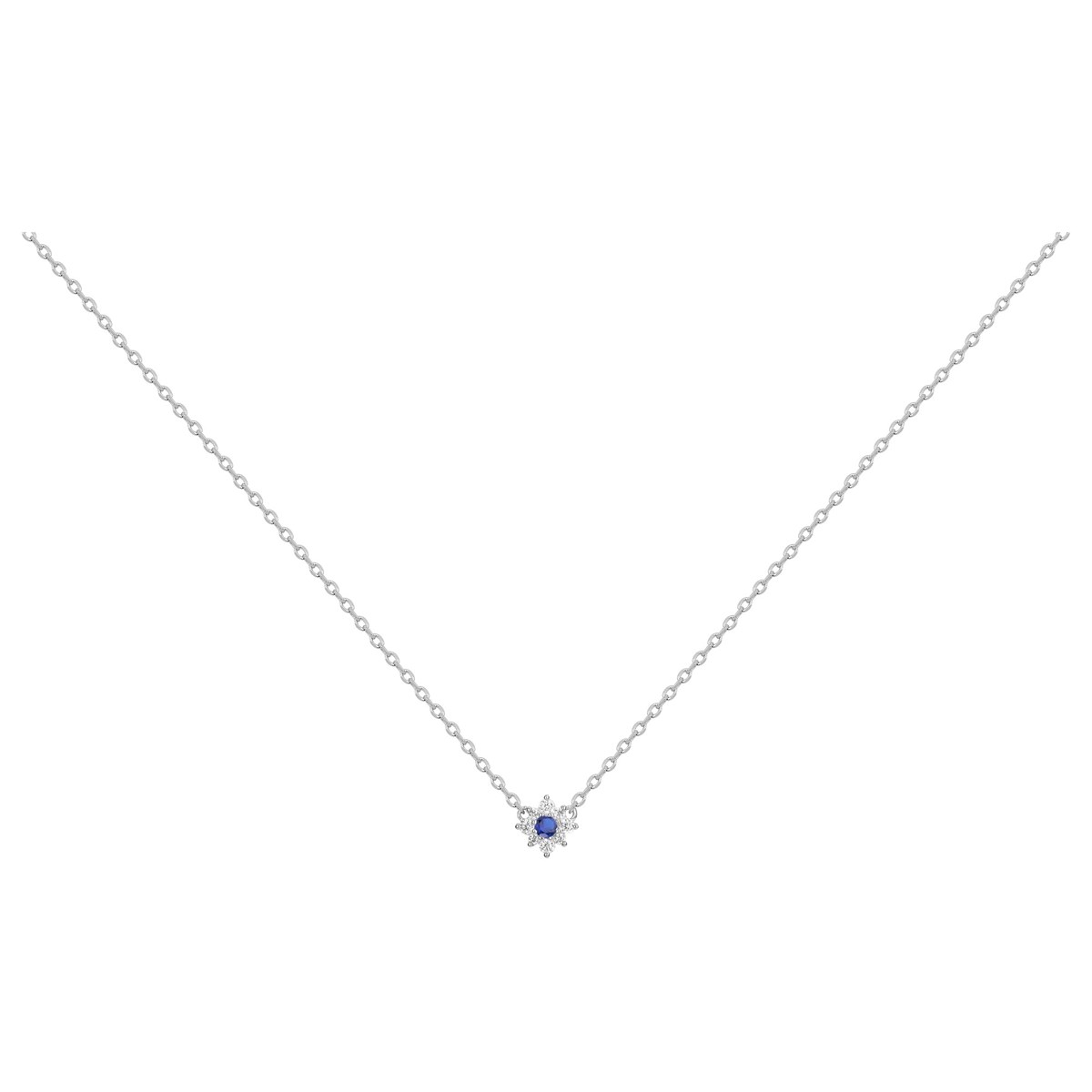 Collier mono-motif en Argent avec oxyde de zirconium bleu saphir