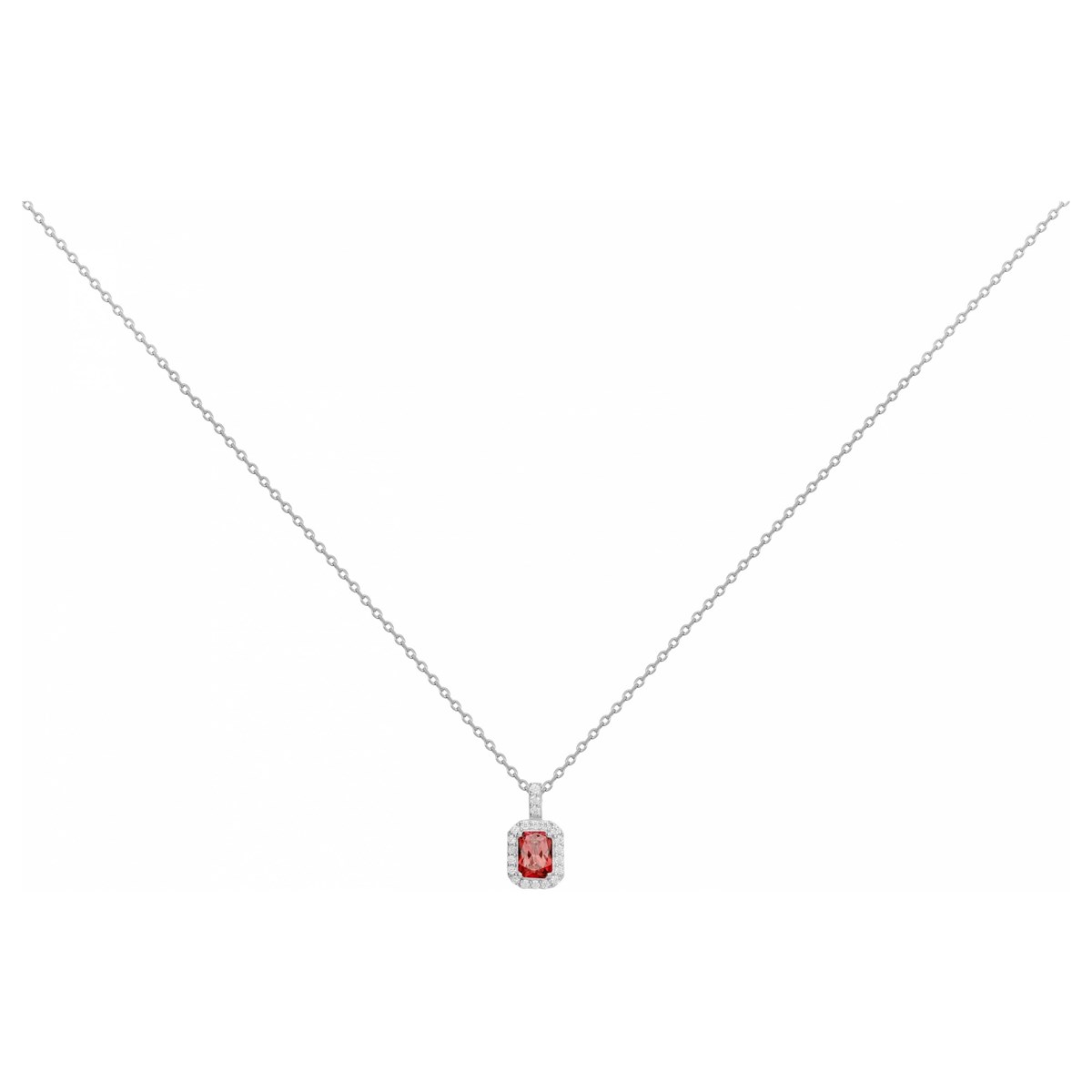 Collier mono-motif en Argent avec oxyde de zirconium rouge rubis
