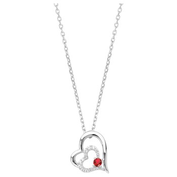 Collier mono-motif en Argent avec oxyde de zirconium rouge rubis