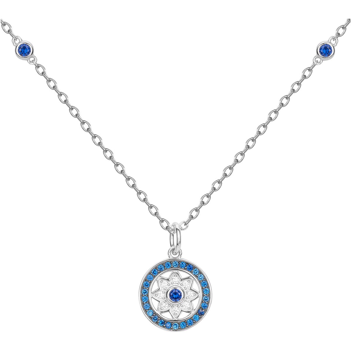 Collier mono-motif en Argent avec oxyde de zirconium bleu saphir