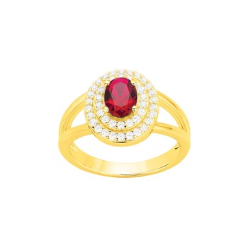 Bague en Plaqué Or avec oxyde de zirconium rouge rubis