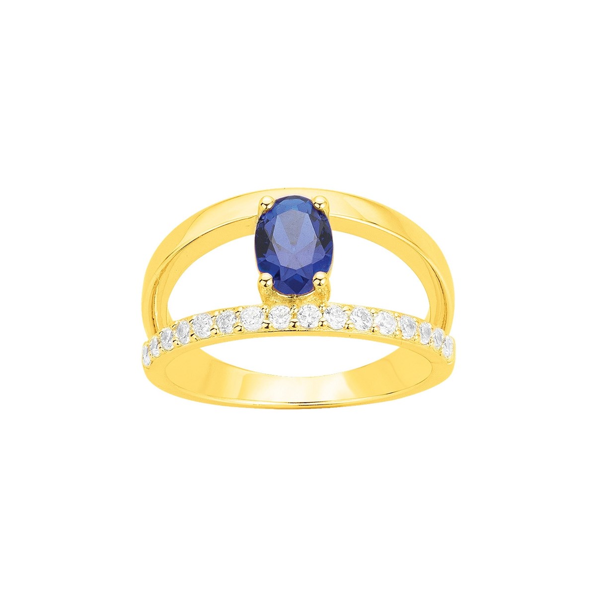 Bague en Plaqué Or avec oxyde de zirconium bleu saphir
