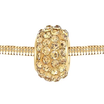 Stainless steel pearl charm adorned with sparkling gold crystals