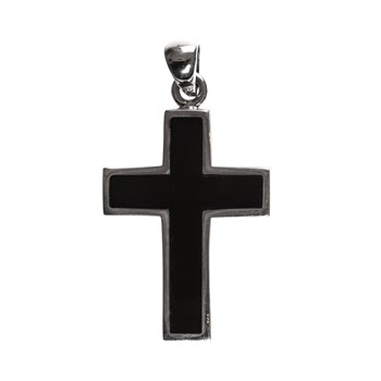 Collier Homme Argent Croix Rock Onyx Noir
