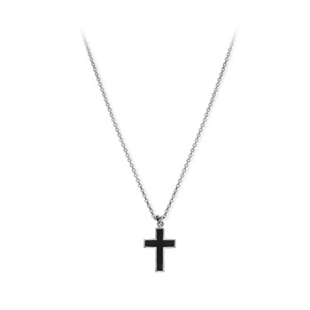 Collier Homme Argent Croix Rock Onyx Noir