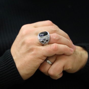 Bague Argent Homme Temple Pierre Onyx