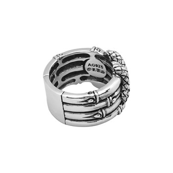 Bague Anneau Bambou Pour Homme En Argent Avec Serpent Entrelacé