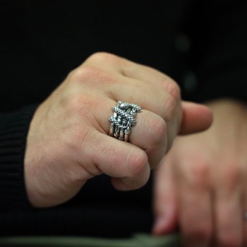 Bague Anneau Bambou Pour Homme En Argent Avec Serpent Entrelacé
