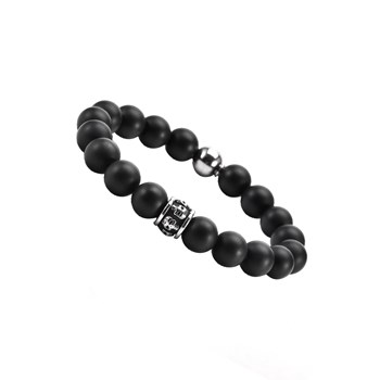 Bracelet Grosses Perles Pierres Naturelles Onyx Tête De Mort