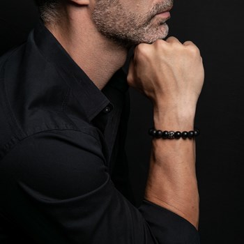 Bracelet Grosses Perles Pierres Naturelles Onyx Tête De Mort