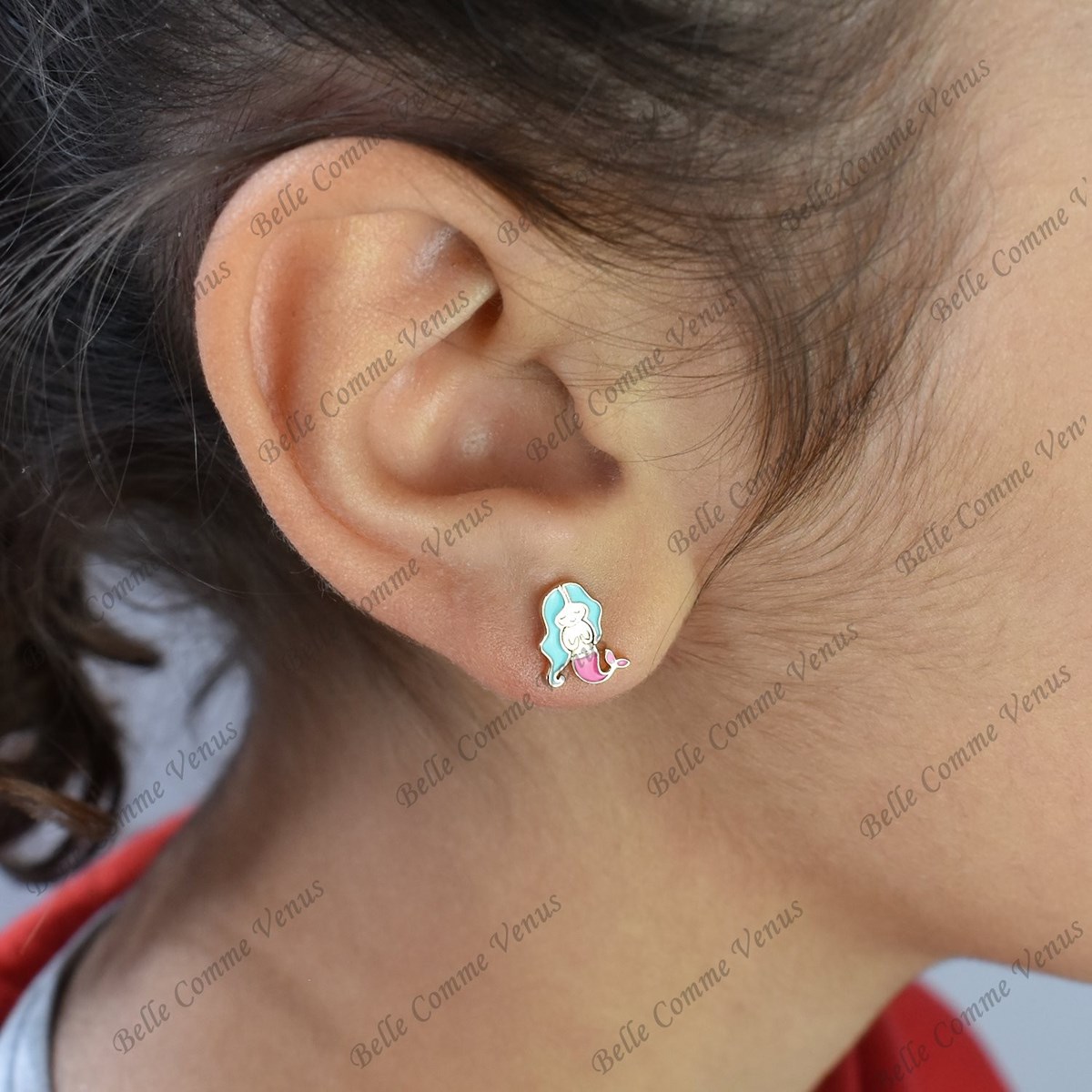 Boucles d'oreilles sirène émail coloré Plaqué or 750 3 microns - vue 2