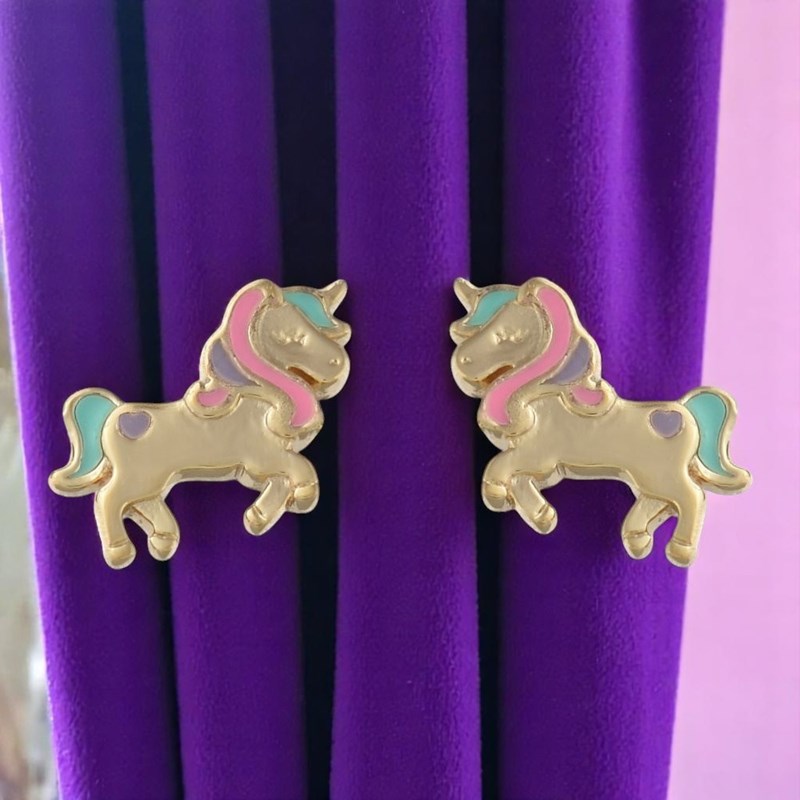Boucles d'oreilles licorne émail coloré Plaqué or 750 3 microns - vue 4
