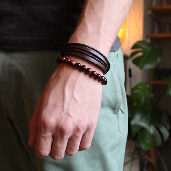 Bracelet perles oeil de taureau homme - gravure MON PAPY
