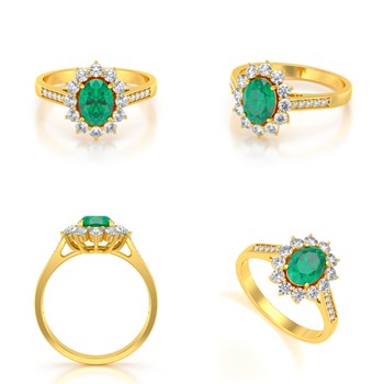 Bague ADEN Or 585 Jaune Emeraude et diamants 2.92grs