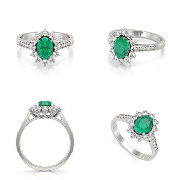 Bague ADEN Or 585 Blanc Emeraude et diamants 2.92grs