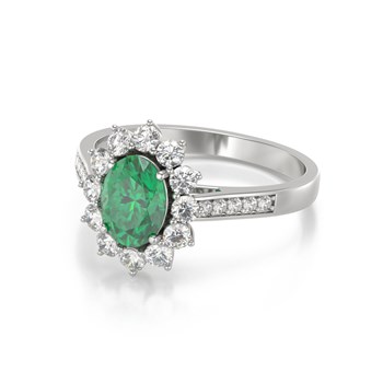 Bague ADEN Or 585 Blanc Emeraude et diamants 2.92grs