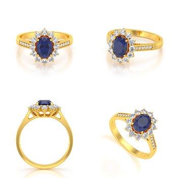 Bague ADEN Or 585 Jaune Saphir et diamants 2.92grs