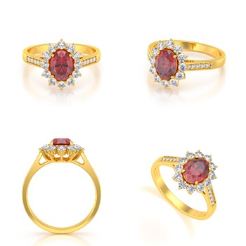 Bague ADEN Or 585 Jaune Rubis et diamants 2.92grs