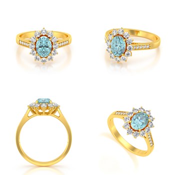 Bague ADEN Or 585 Jaune Aigue-Marine et diamants 2.92grs