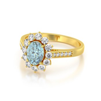 Bague ADEN Or 585 Jaune Aigue-Marine et diamants 2.92grs