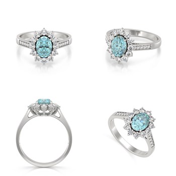 Bague ADEN Or 585 Blanc Aigue-Marine et diamants 2.92grs
