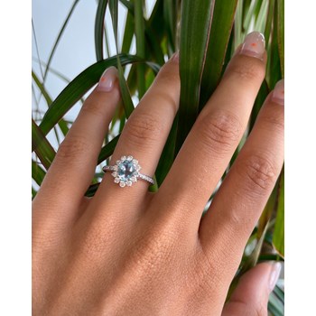 Bague ADEN Or 585 Blanc Aigue-Marine et diamants 2.92grs