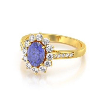 Bague ADEN Or 585 Jaune Tanzanite et diamants 2.92grs